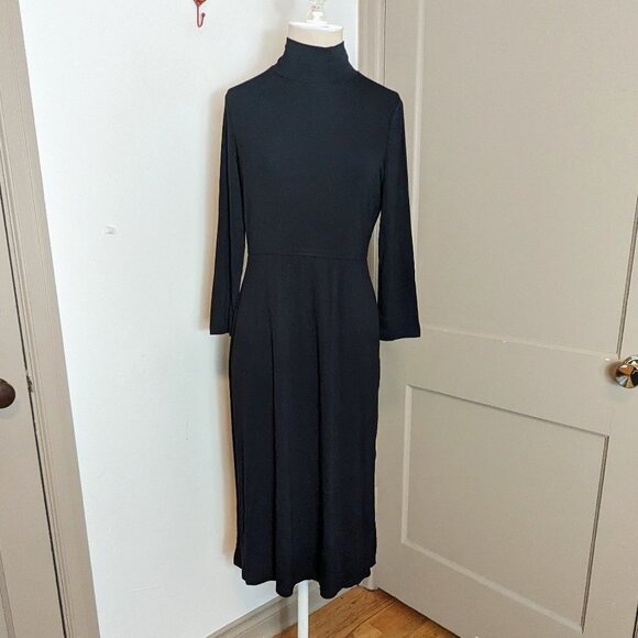 Rachel Zoe Dress Mock Neck Long Sleeve Jersey Knit Shift High Neck Black Small - Picture 6 of 7